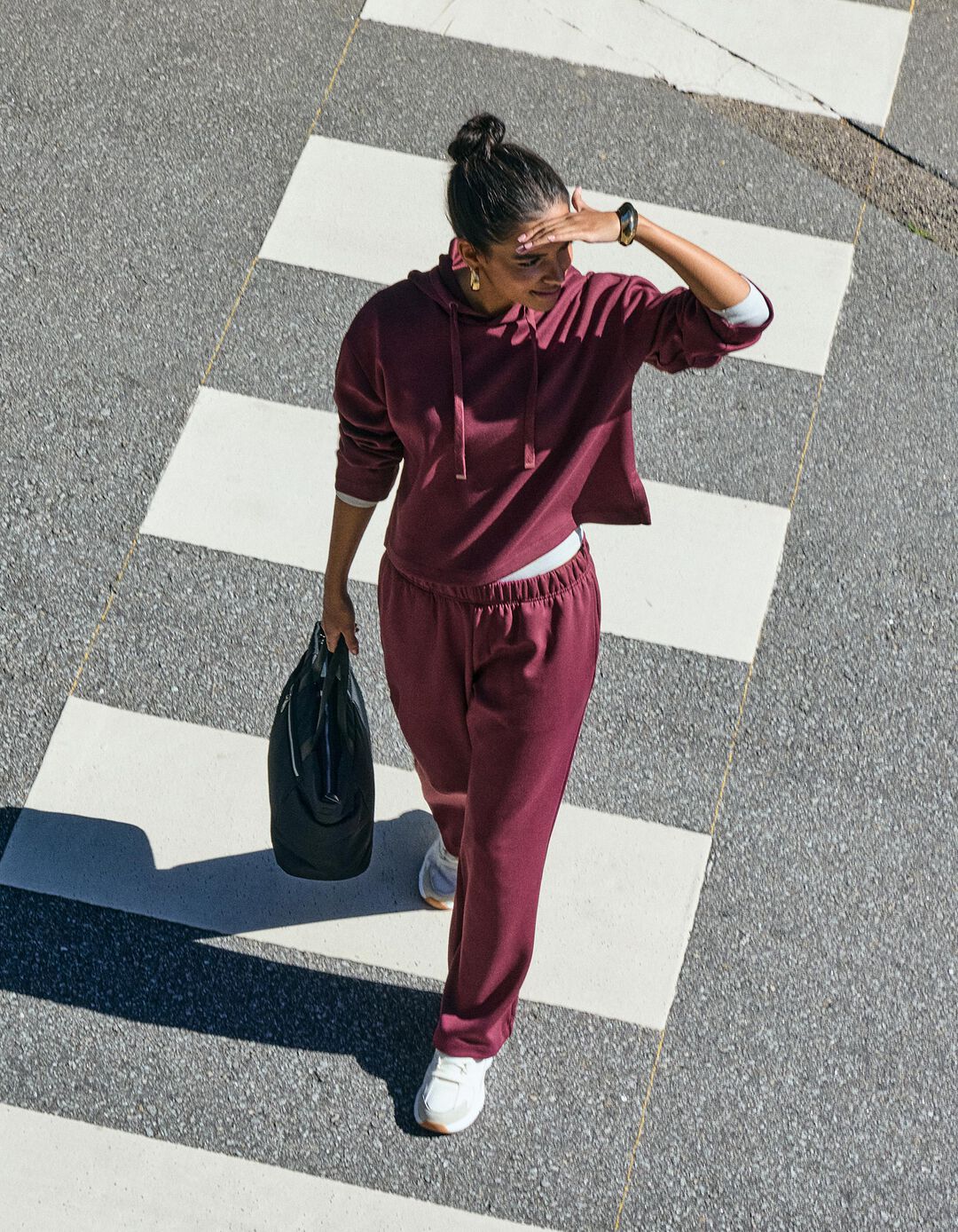 Calças 'Loose Fit', Mulher, Vermelho Escuro