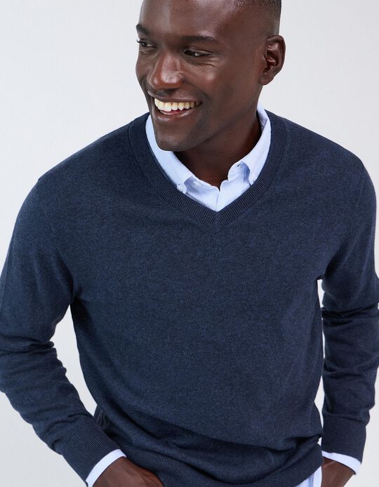 Comprar Online Camisola De Malha Com Caxemira, Homem, Azul Escuro