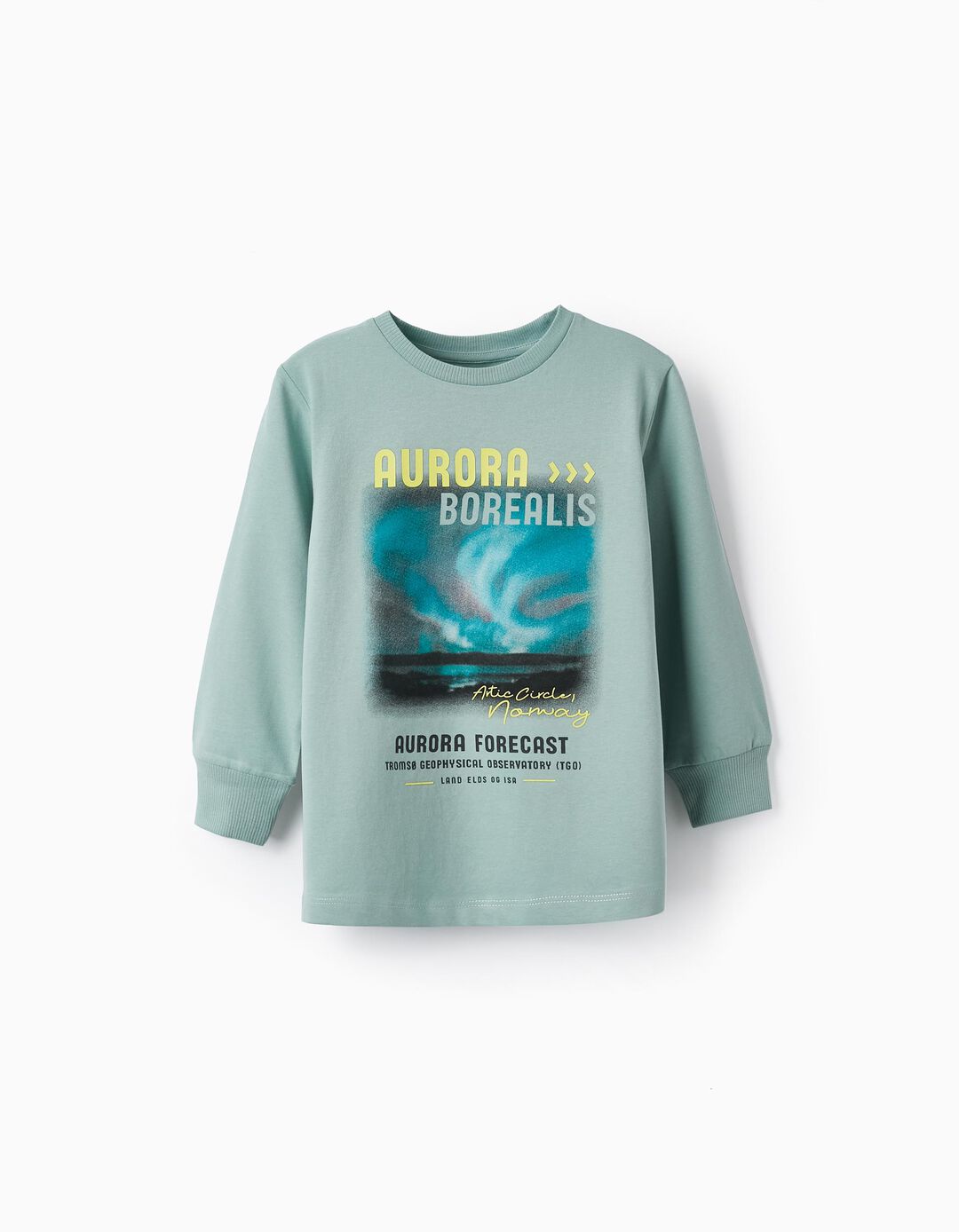 T-Shirt em Jersey de Algodão para Menino 'Aurora Borealis', Verde Claro