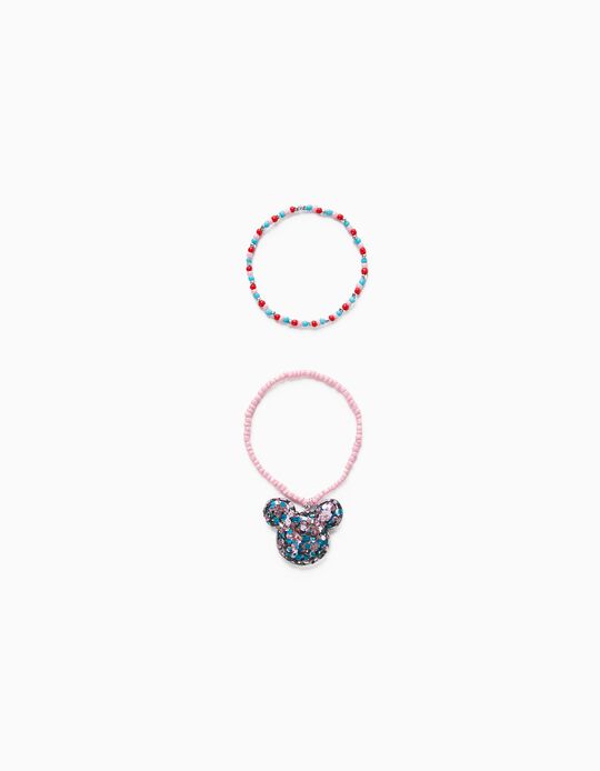 2 Beaded Bracelets for Girls 'Minnie', Pink
