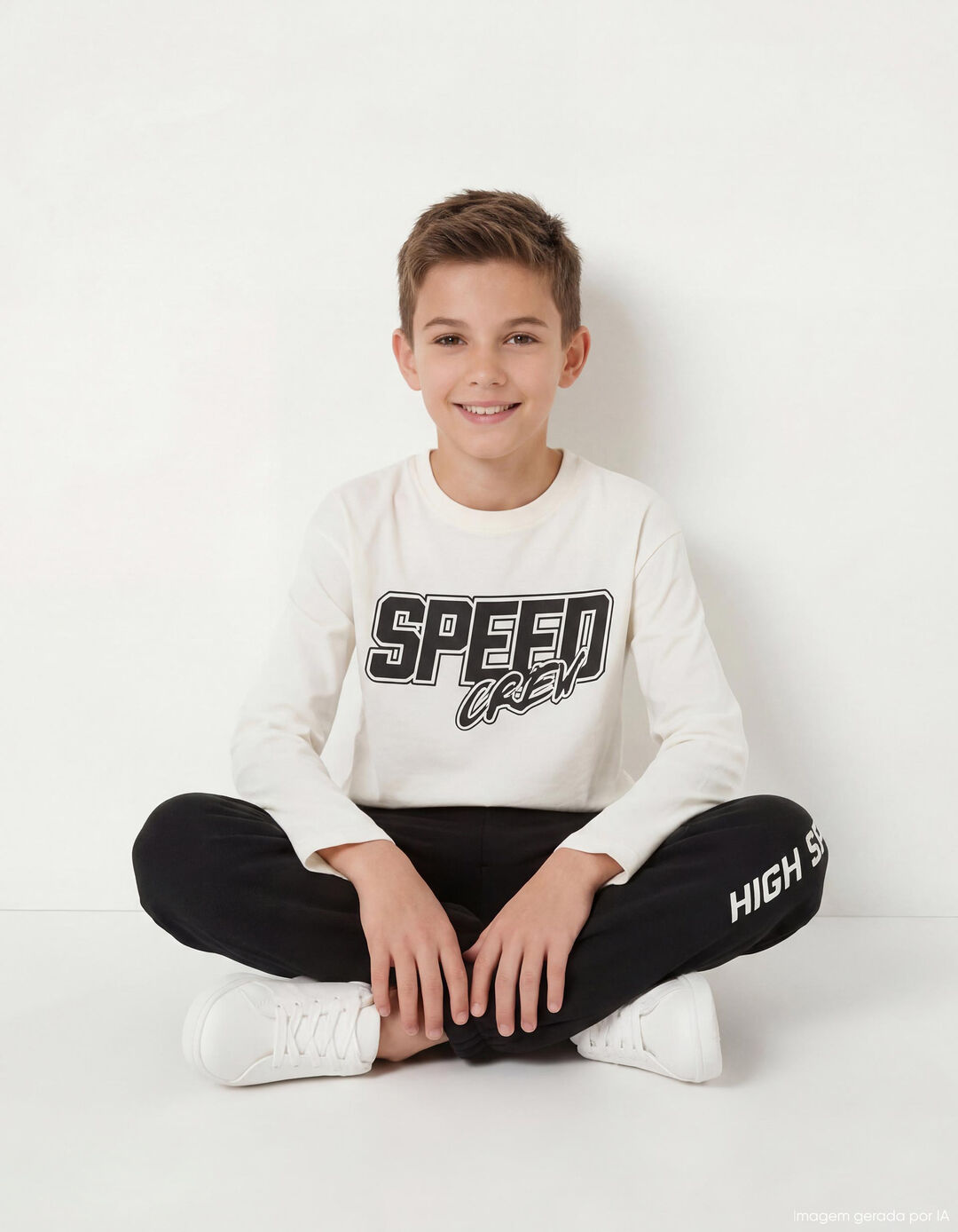 T-shirt de Manga Comprida, Menino, Branco