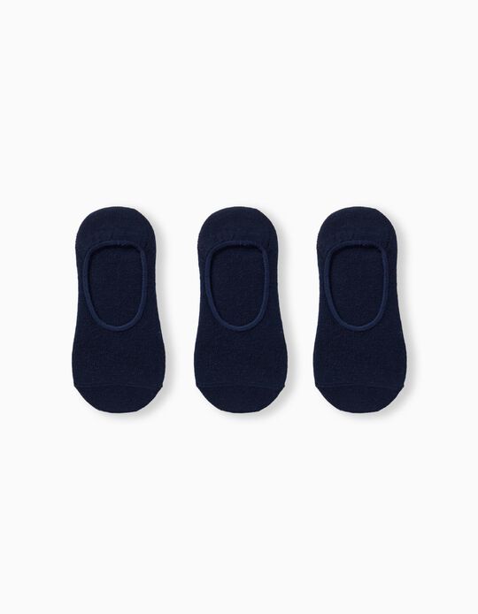 3 Pairs of Invisible Socks Pack, Girls, Dark Blue