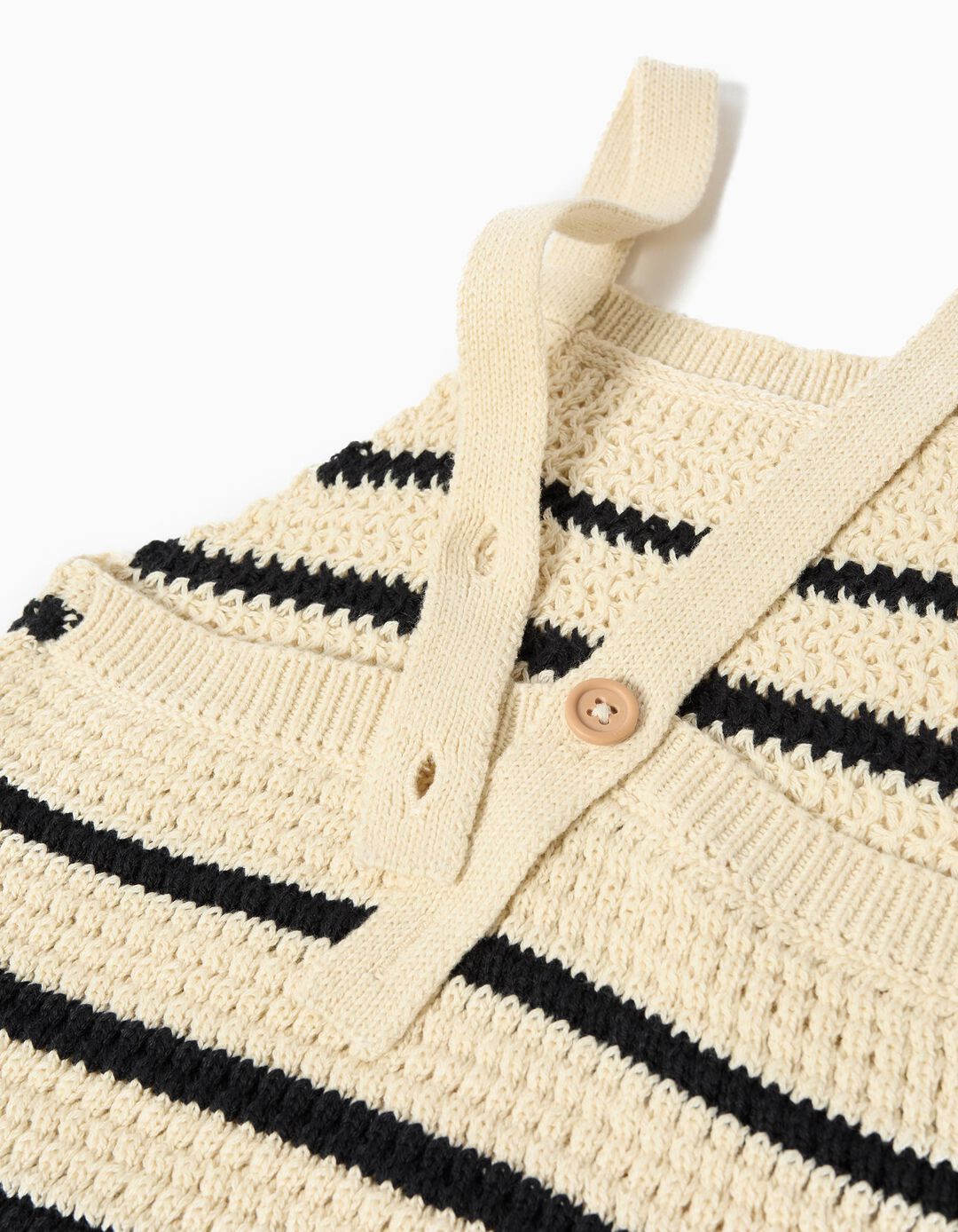 Vestido Riscas em Crochet, Menina, Cru