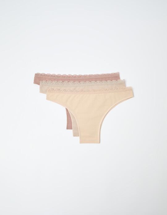 Comprar Online Pack 3 Cuecas Brasileiras, Mulher, Bege Claro 