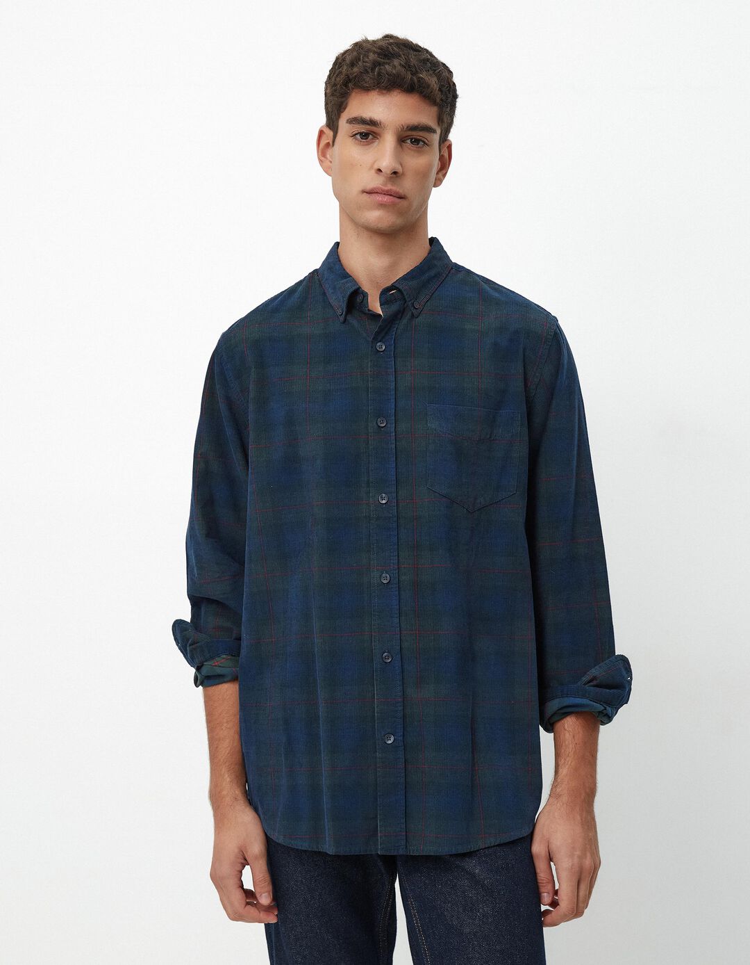 Camisa de Manga Comprida Xadrez, Homem, Verde Escuro