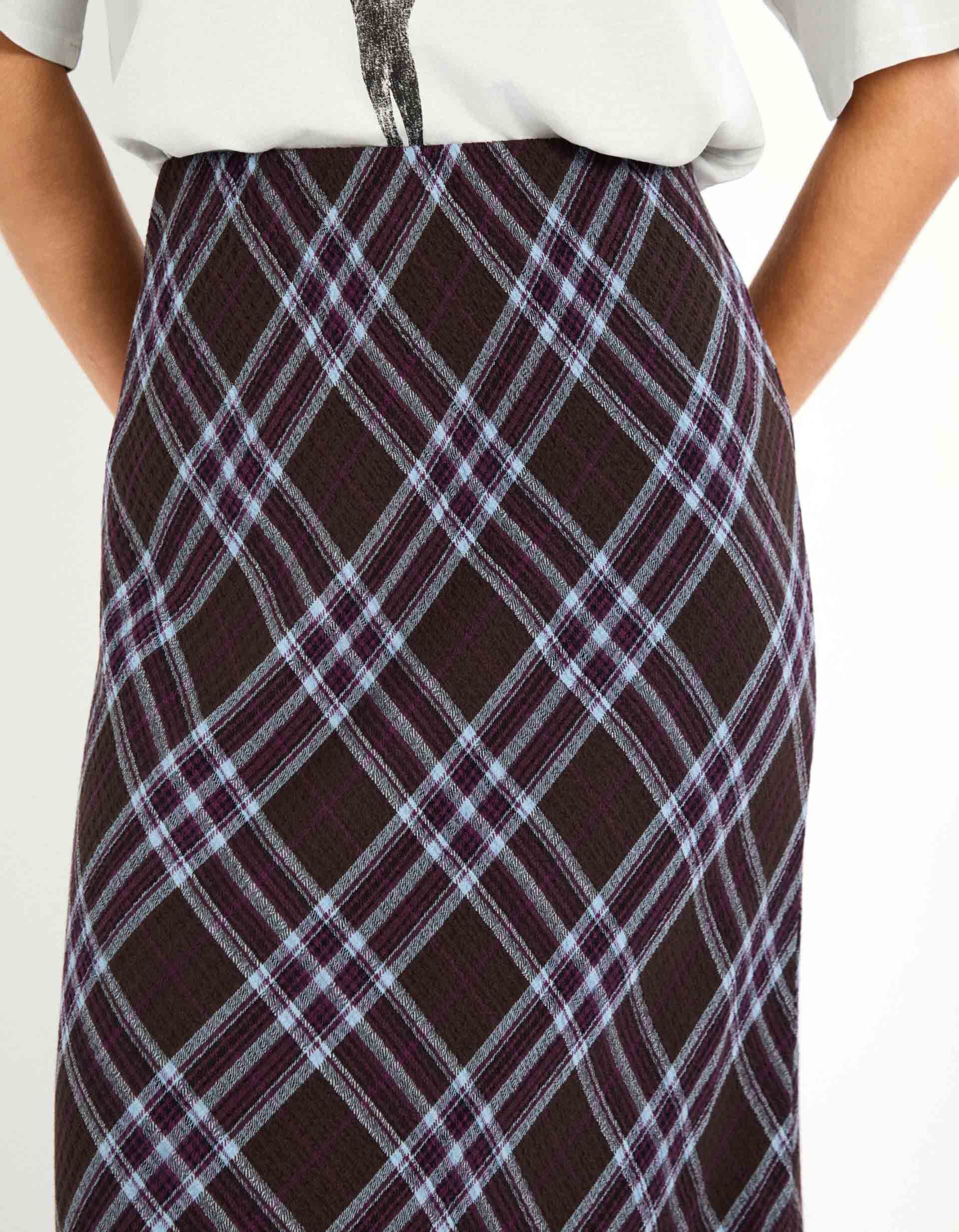 Comprar Online Saia Midi em Xadrez, Mulher, Castanho Escuro 