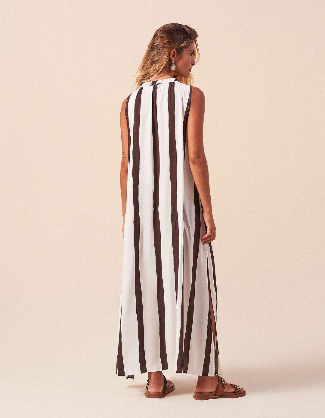 Vestido Riscas, Mulher, Bege Claro