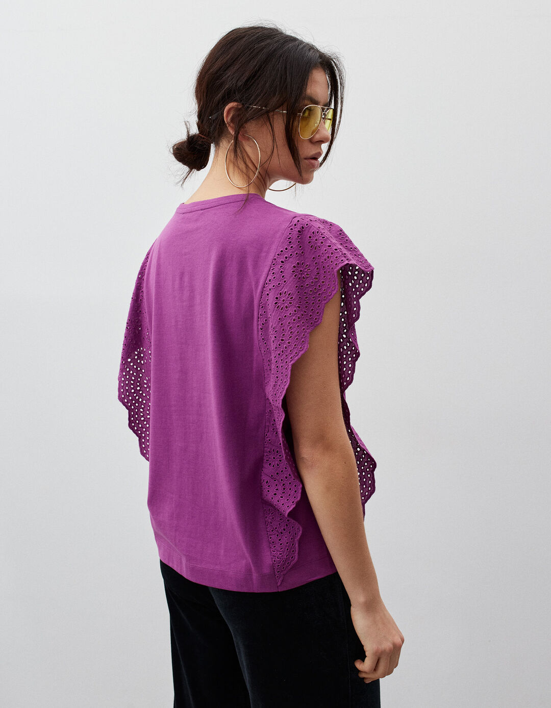English Embroidered T-shirt, Woman, Dark Purple