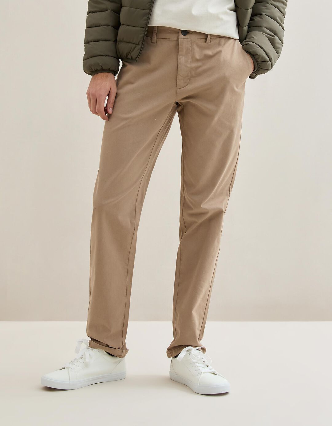 Calças Chino Slim, Homem, Bege Escuro