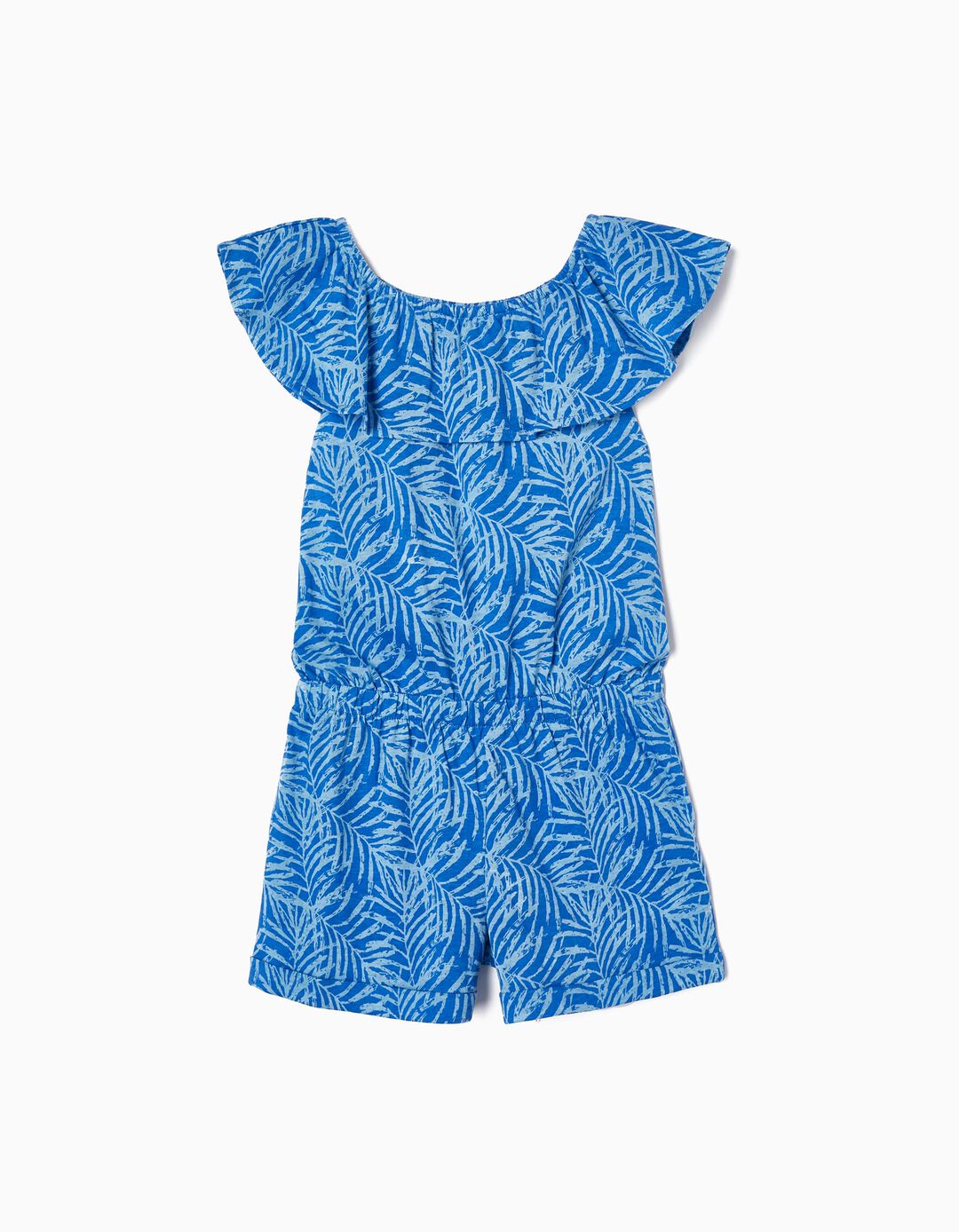 Cotton Jumpsuit with Leaf Print for Girls, Blue