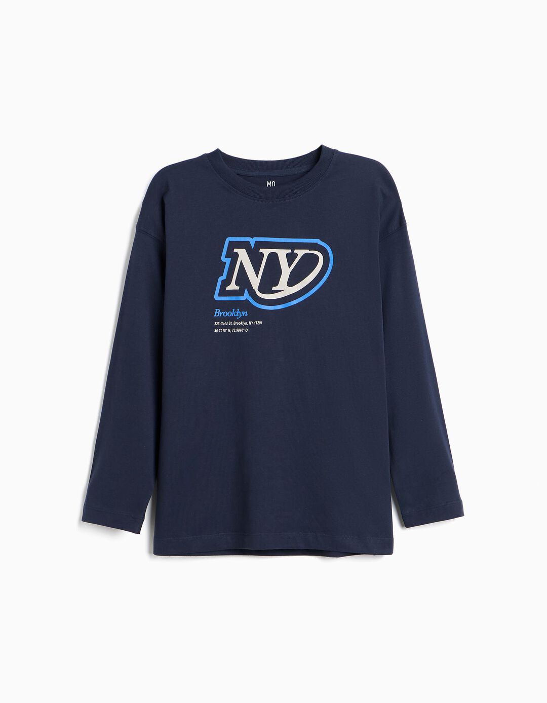 T-shirt Manga Comprida, Menino, Azul Escuro