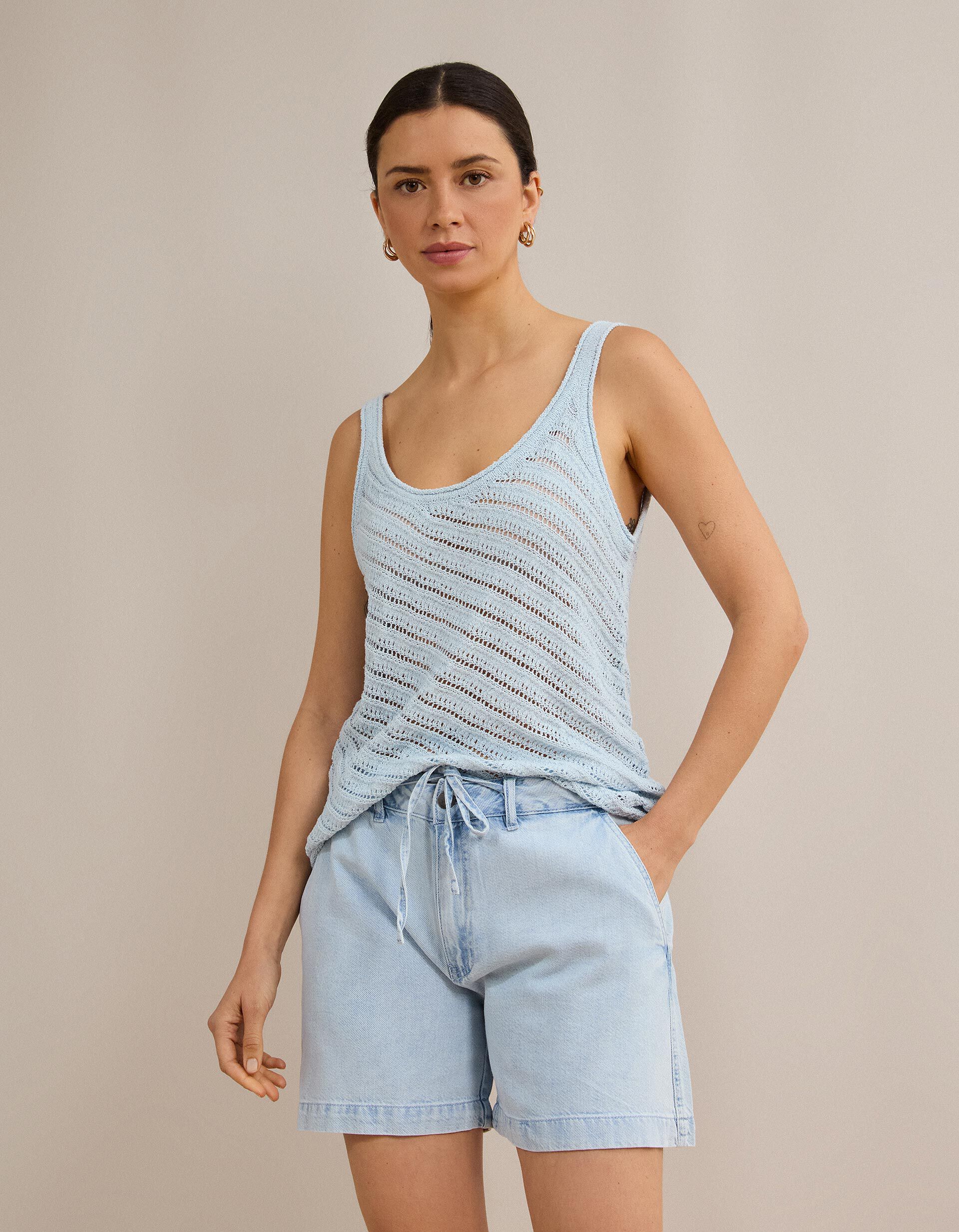 Comprar Online Top Tricotado, Mulher, Azul Claro