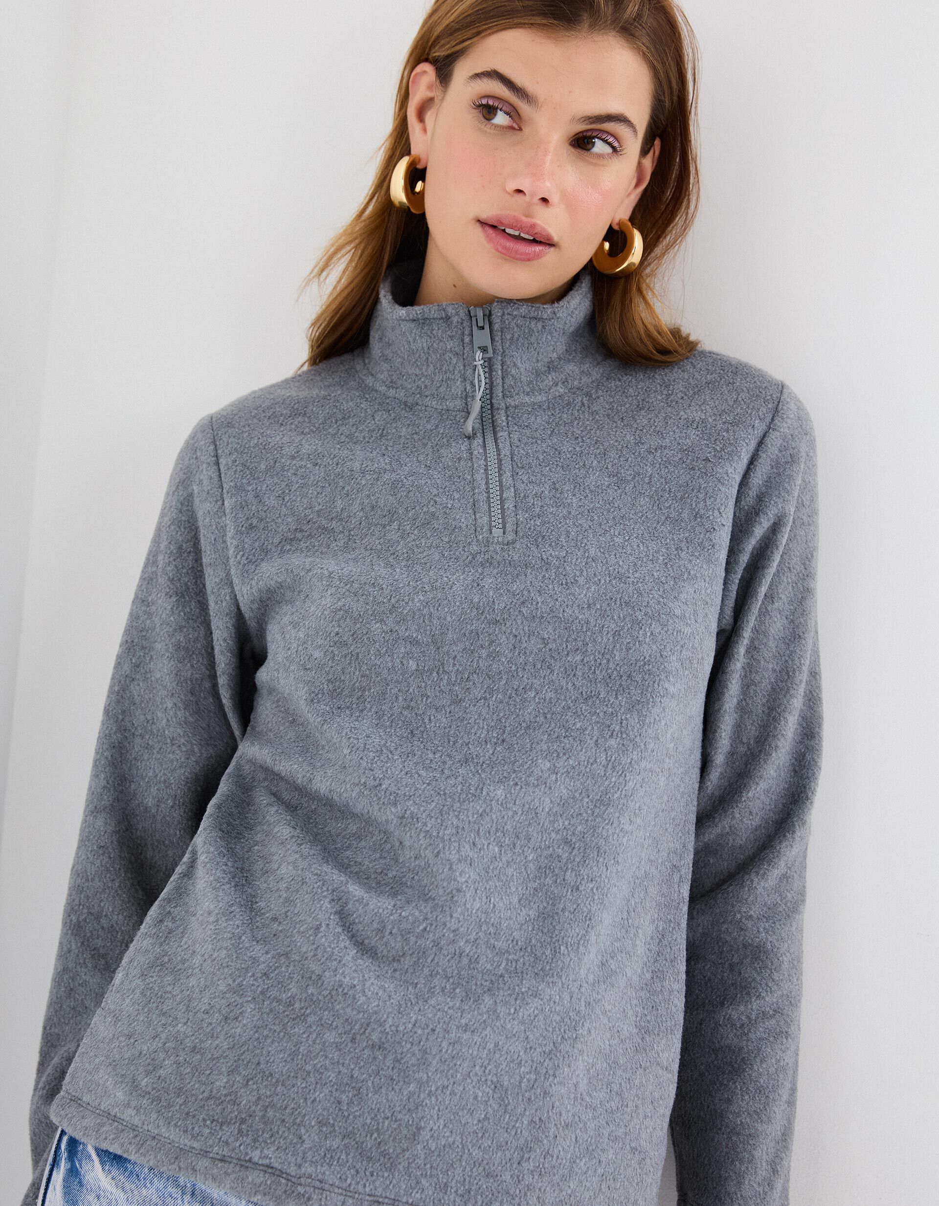 Comprar Online Camisola Polar com Fecho, Mulher, Cinzento