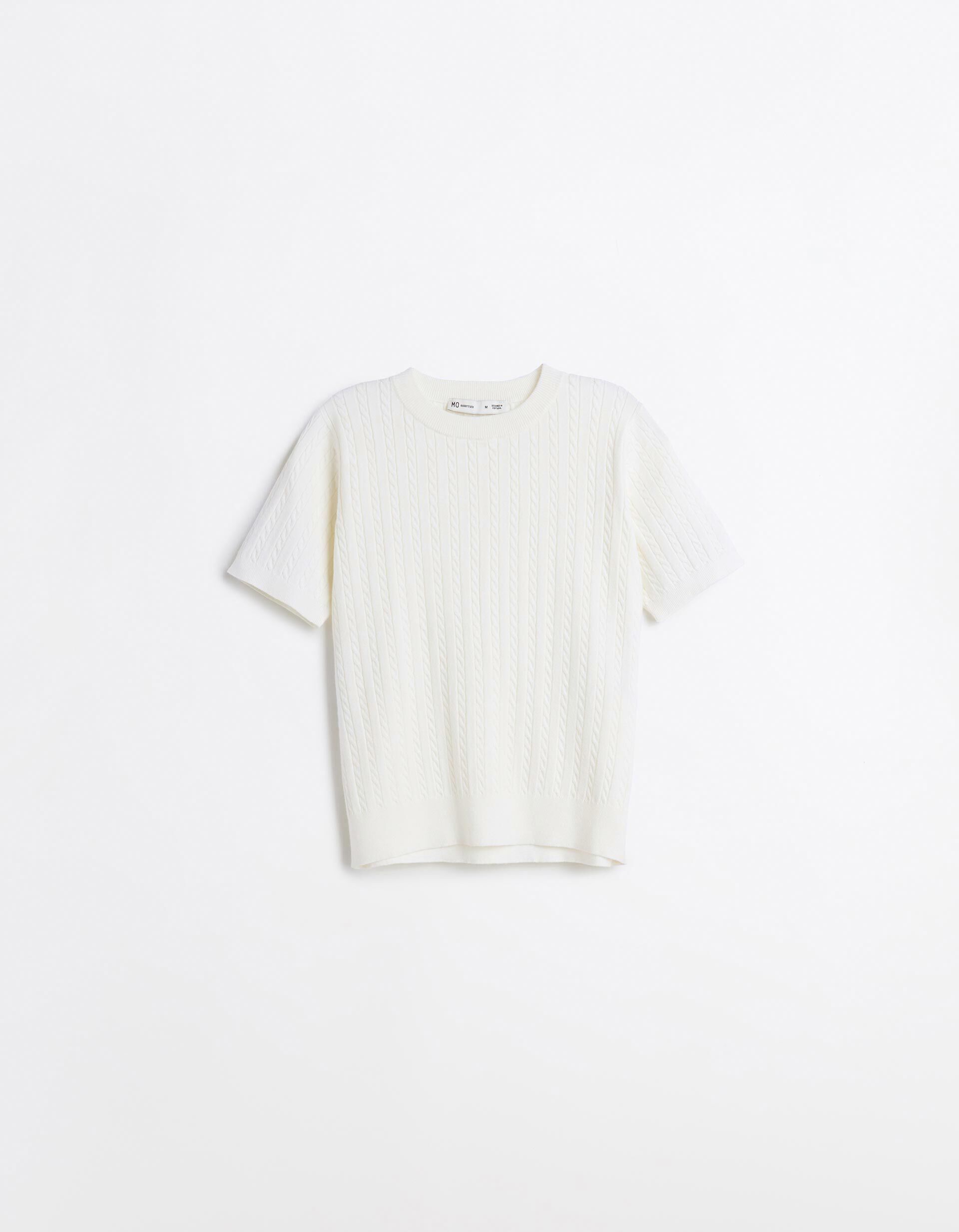 Comprar Online Camisola Tricotada Manga Curta, Mulher, Cru