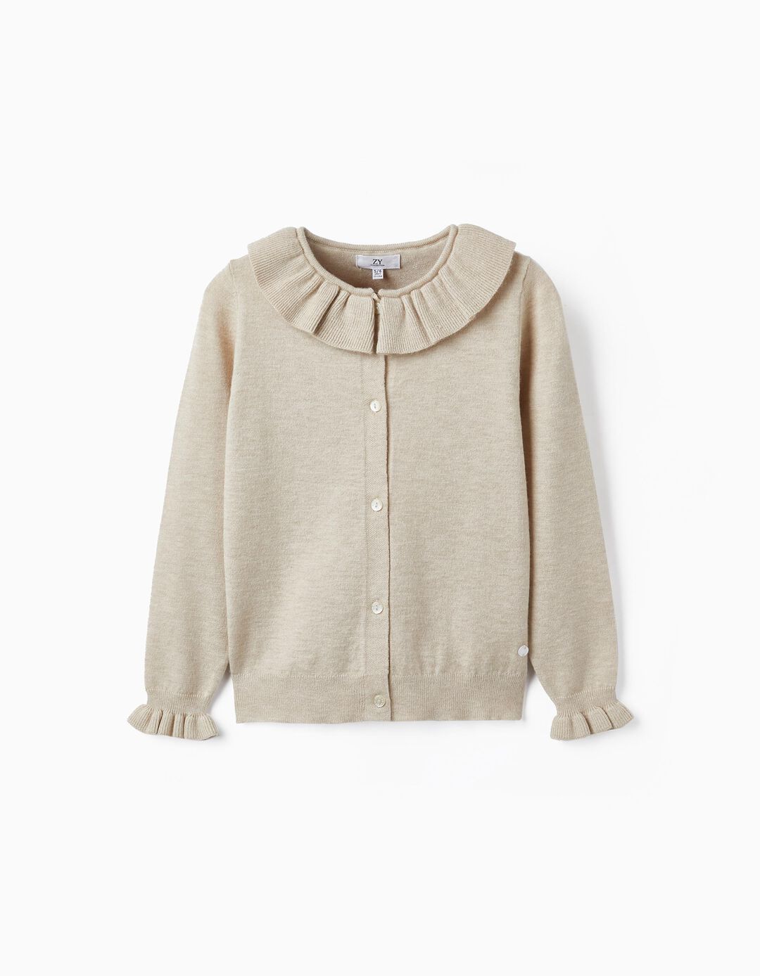 Knitted Cardigan with Ruffles for Girls, Beige