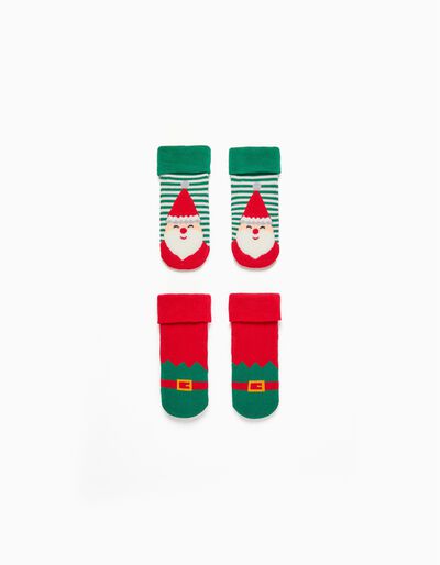 2-Pack Non-Slip Socks for Babies 'Father Christmas', Green/Red