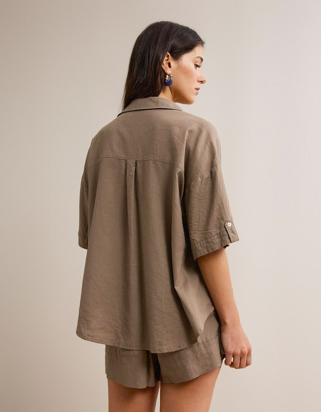 Blusa com linho, Mulher, Bege Escuro