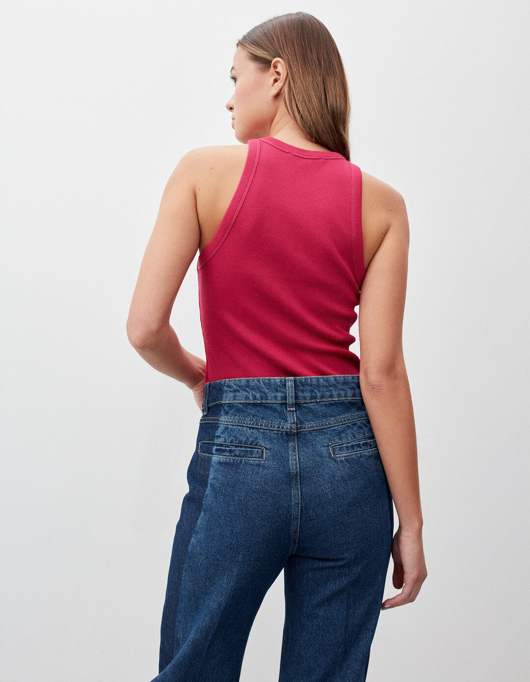 Ribbed Tank Top, Women, Dark Pink