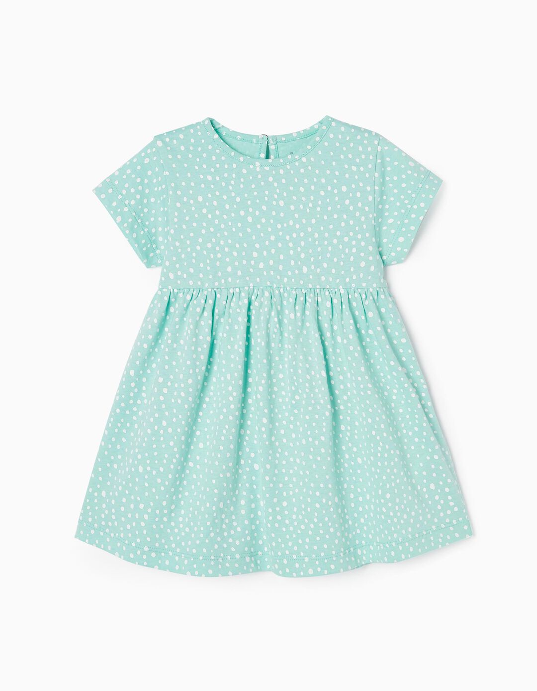 Printed Dress in Cotton for Baby Girls, Aqua Green 