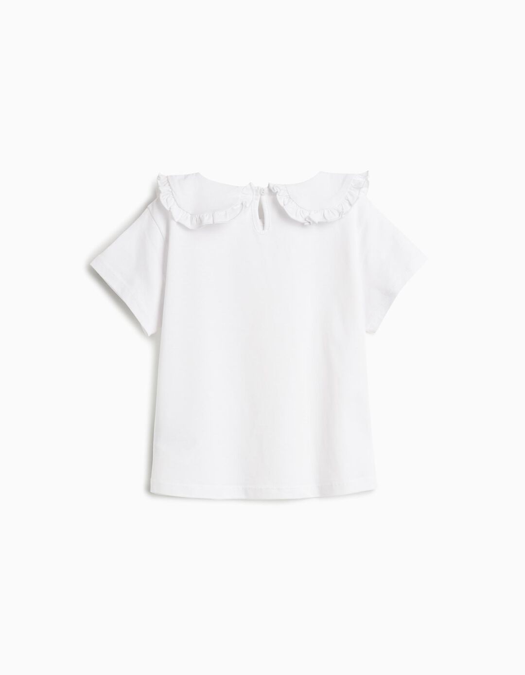 T-shirt com Gola, Menina, Branco