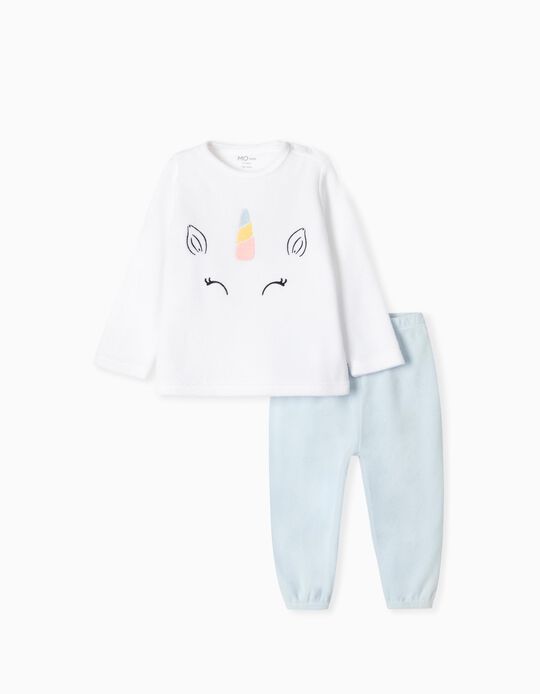 Unicorn' Polar Fleece Pyjamas, Babies, White/ Blue