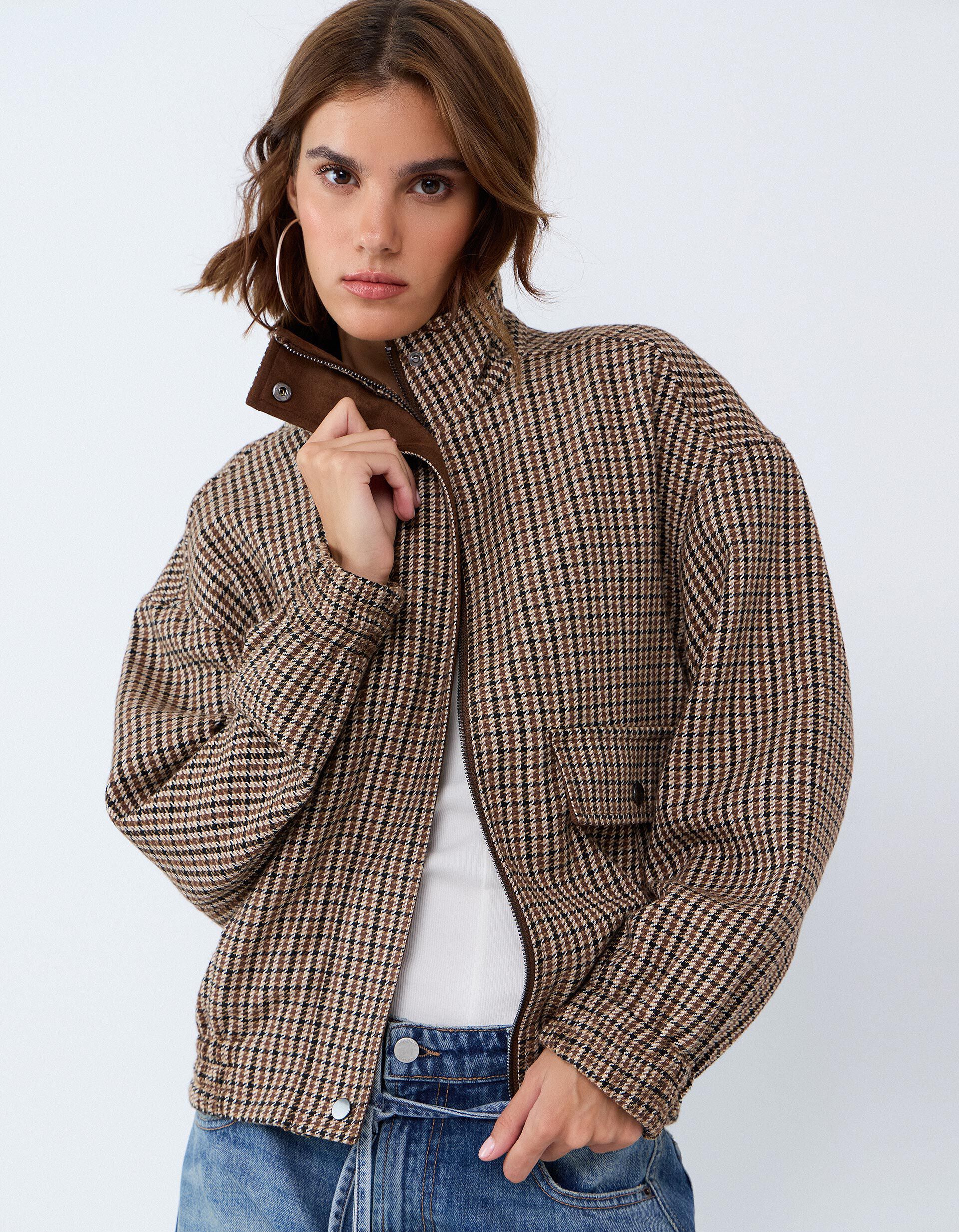 Comprar Online Casaco Bomber Aos Quadrados, Mulher, Bege