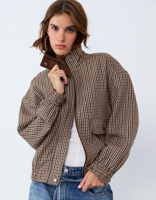 Comprar Online Casaco Bomber Aos Quadrados, Mulher, Bege