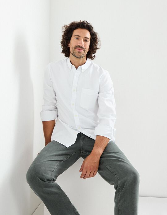 Comprar Online Camisa de Manga Comprida Oxford, Homem, Branco