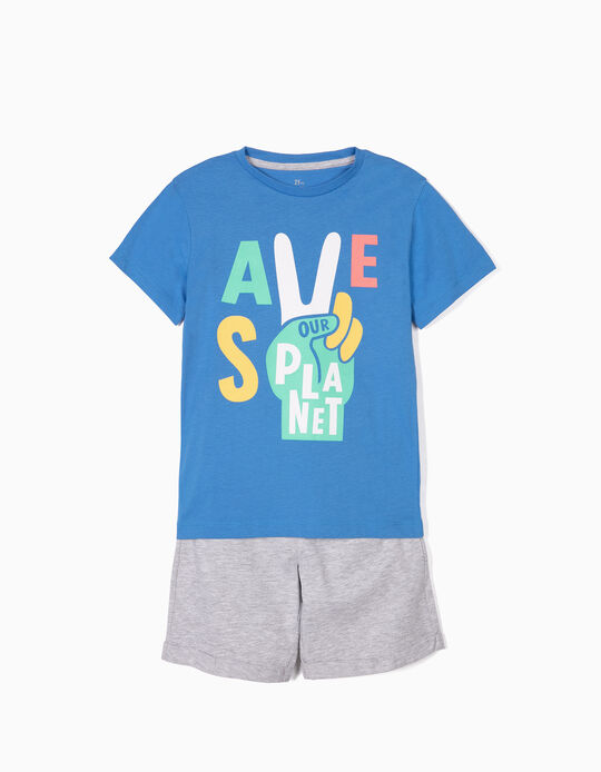 T-shirt e Cal&ccedil;&otilde;es para Menino 'Save Our Planet', Azul e Cinza