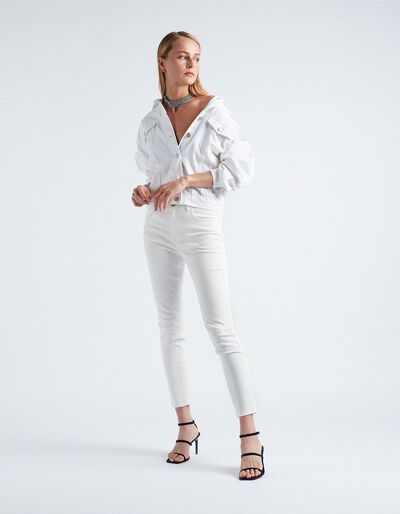 Twill Skinny Jeans, Women, White