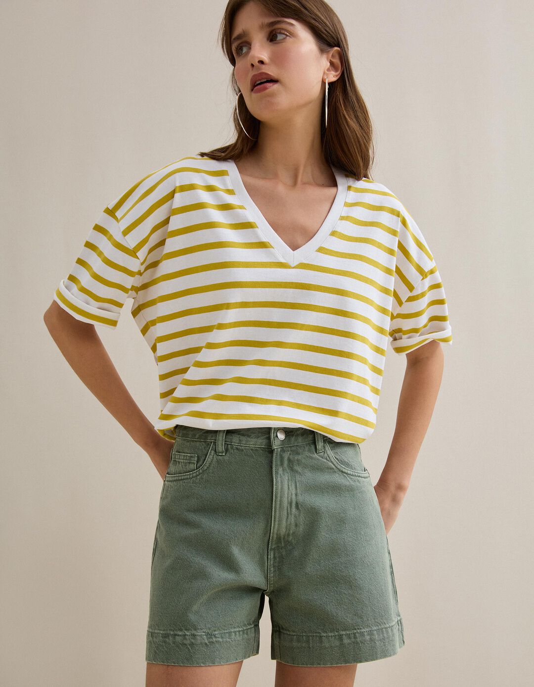T-shirt Riscas, Mulher, Amarelo