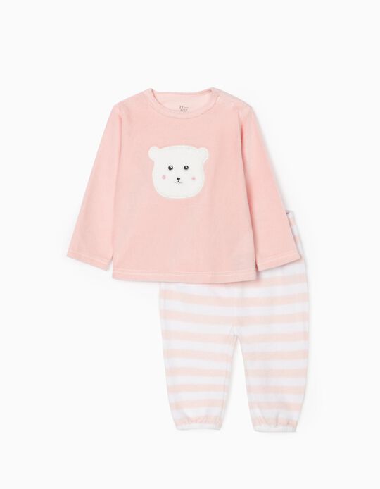 Velvet Pyjamas for Baby Girls 'Bear', Pink