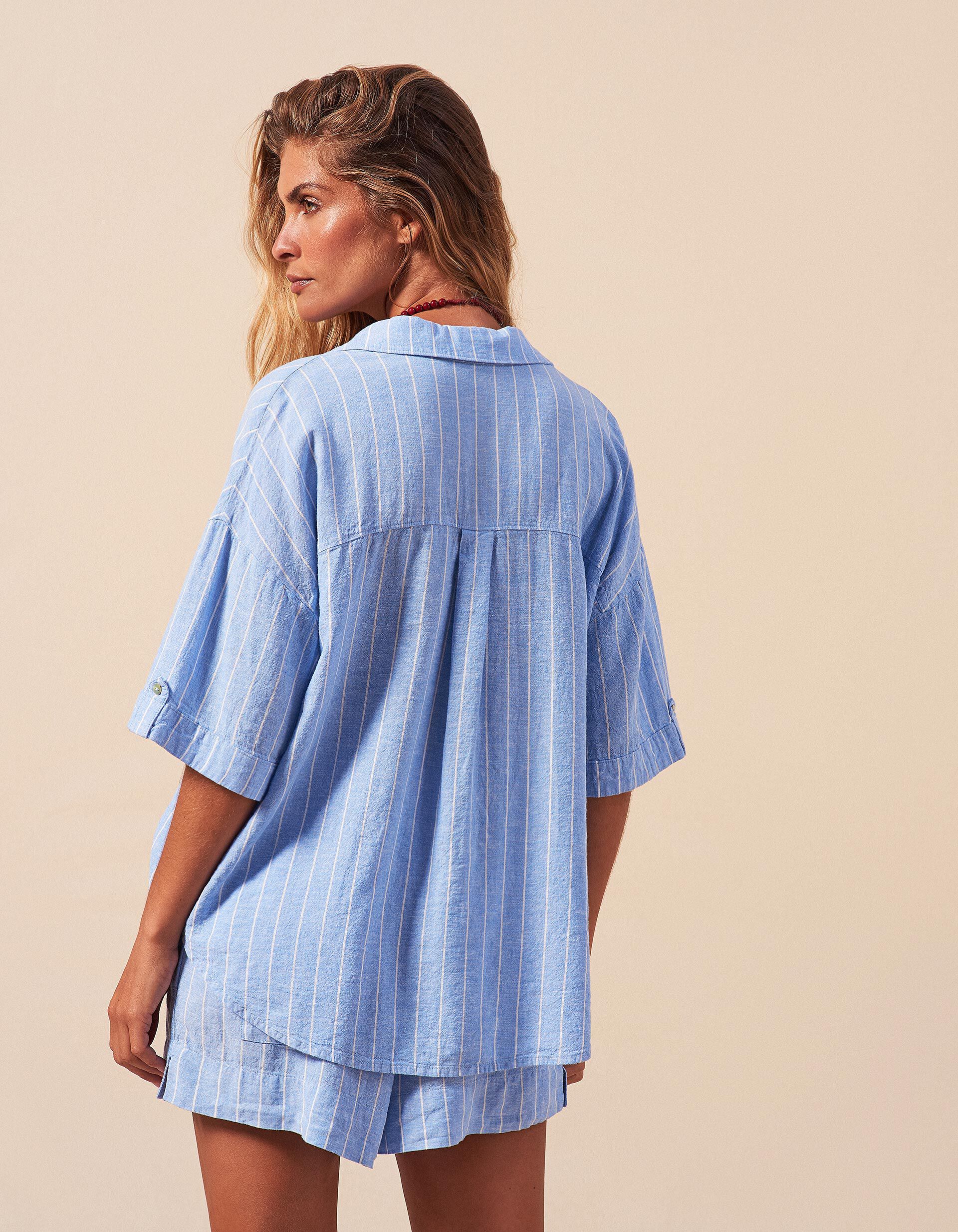 Comprar Online Camisa com Linho, Mulher, Azul