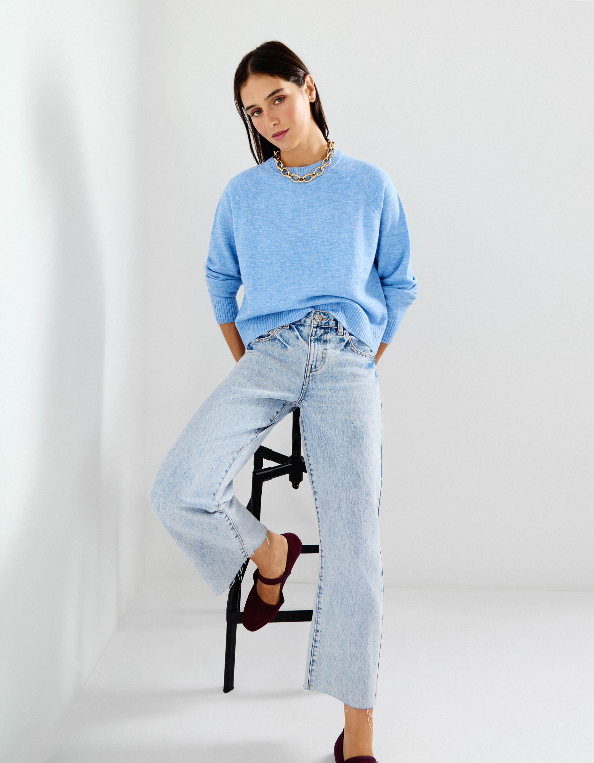 Comprar Online Camisola de Malha, Mulher, Azul Claro