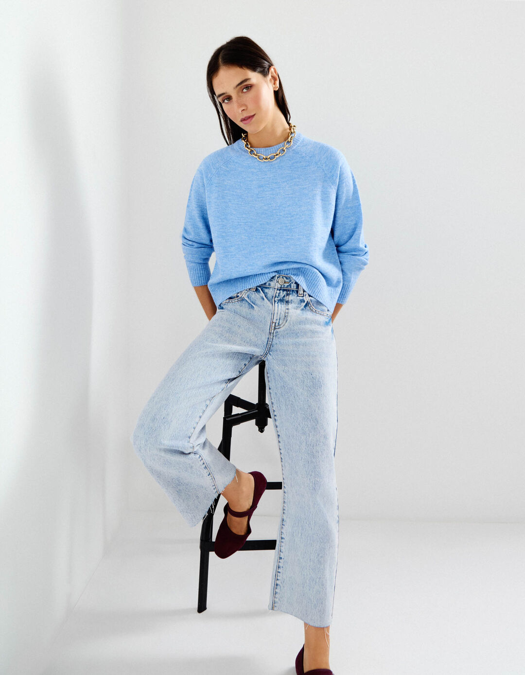 Camisola de Malha, Mulher, Azul Claro