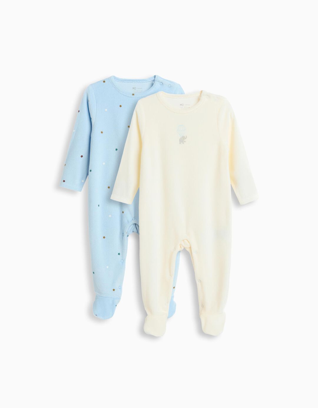 Pack 2 Babygrows Veludo, Recém-Nascido, Branco