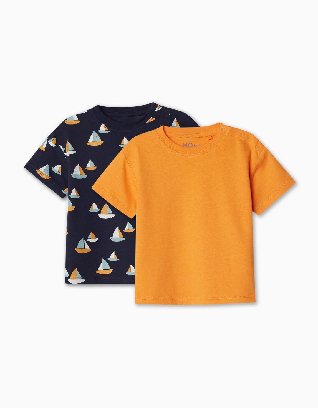 Pack 2 T-shirts, Bebé Menino, Laranja/Azul Escuro