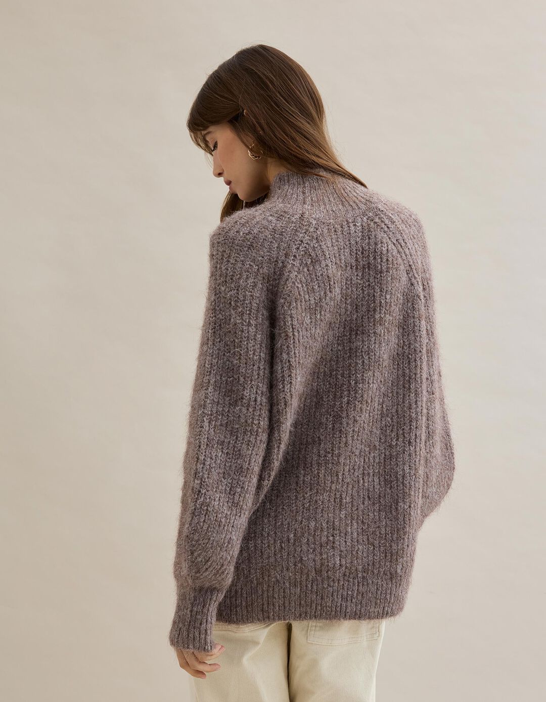 Camisola com L&atilde;, Mulher, Bege