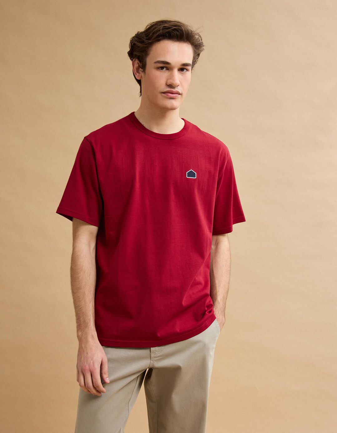 T-shirt Heavy Jersey Bordado, Homem, Vermelho Escuro