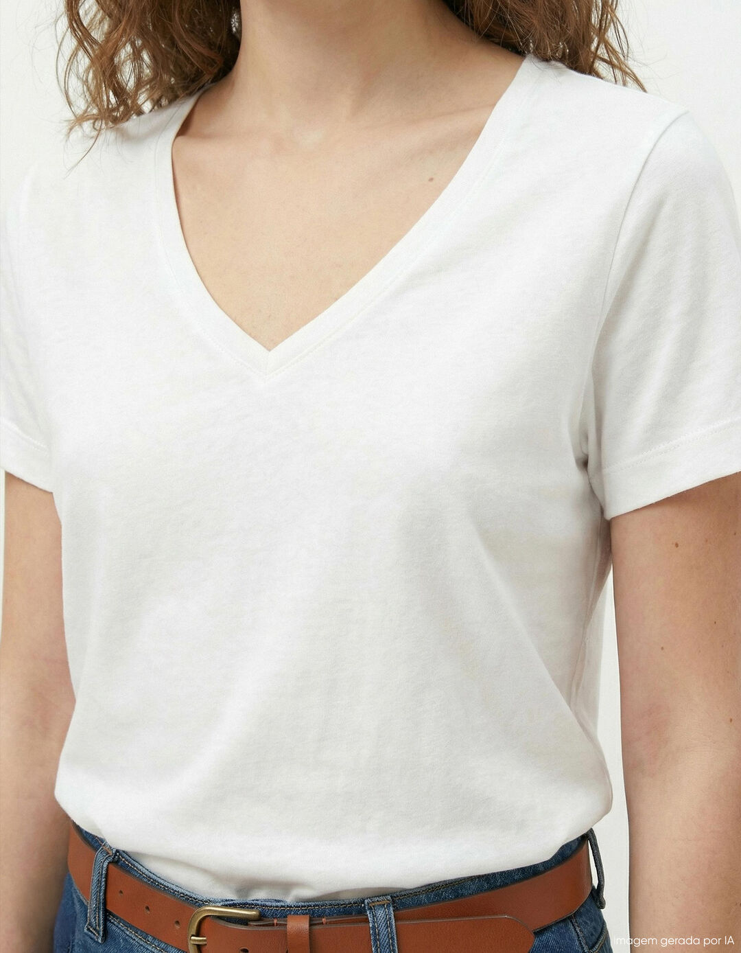 T-shirt Decote em V, Mulher, Branco