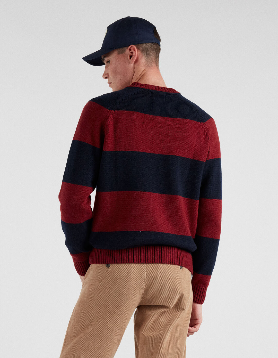 Striped Knit Sweater Wool Blend, Men, Red
