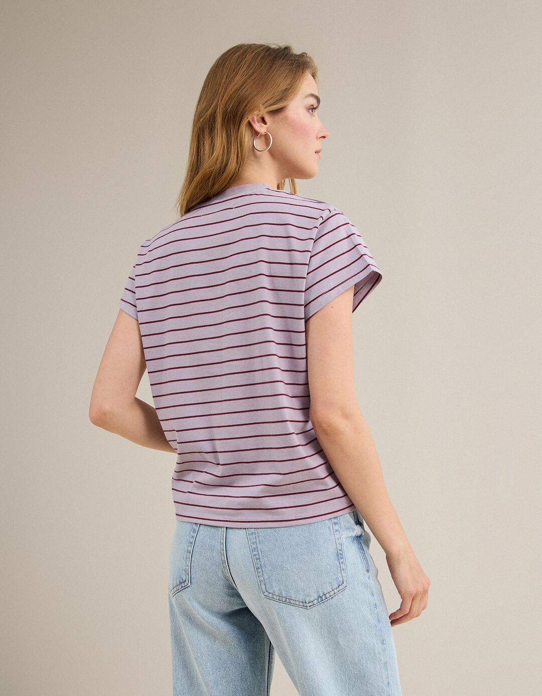 T-shirt &agrave;s Riscas, Mulher, Roxo