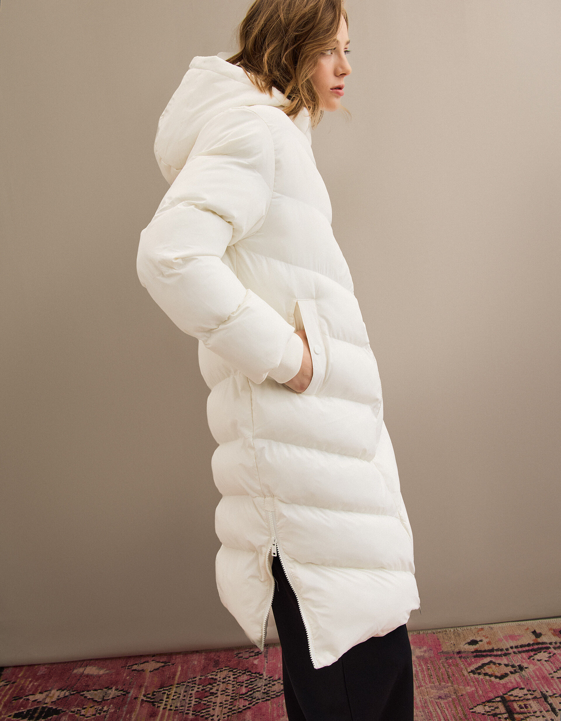 Comprar Online Casaco Acolchoado Comprido, Mulher, Bege Claro