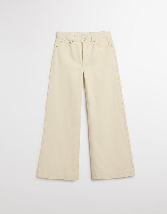 Comprar Online Calças de Ganga Wide Leg, Mulher, Cru