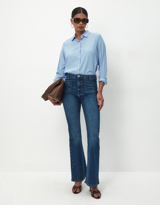 Comprar Online Camisa de Manga Comprida Popelina, Mulher, Azul Claro