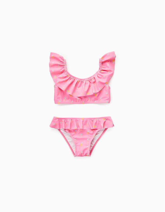 Frill Bikini UPF 60 for Girls 'Pineapple', Pink