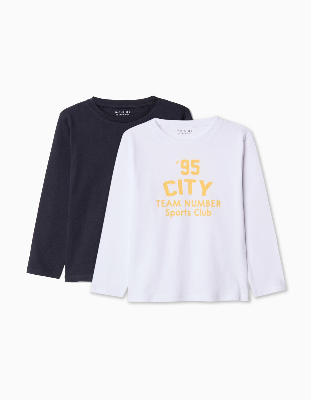 Pack 2 T-shirts de Manga Comprida, Menino, Branco/Azul Escuro