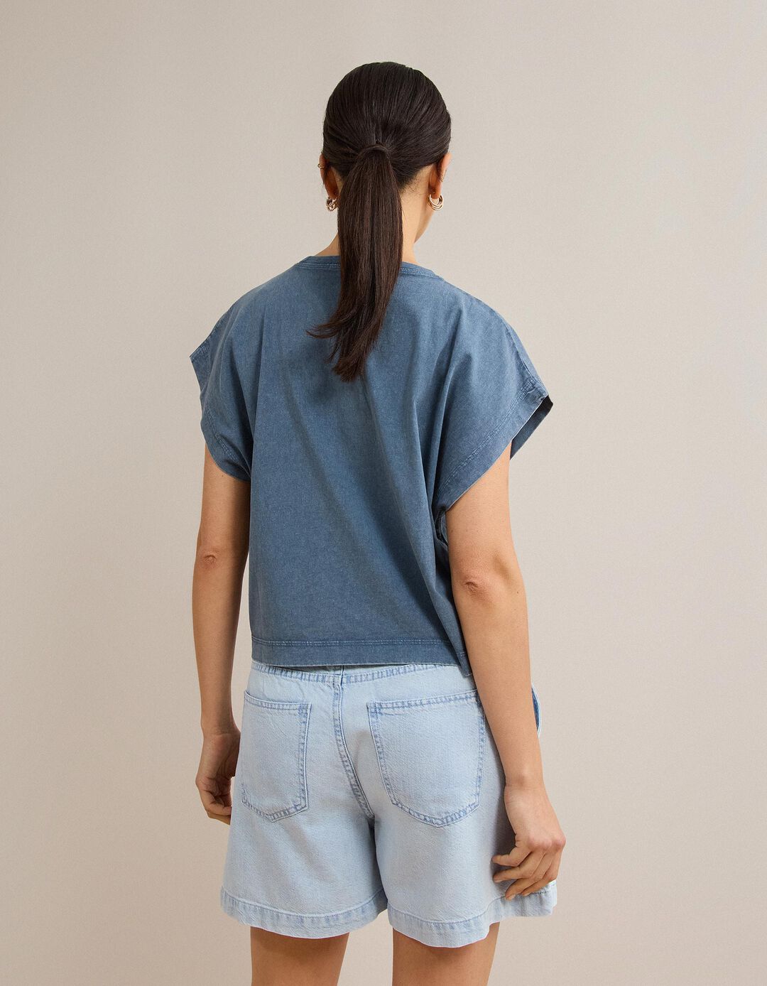 T-shirt Com Bolso, Mulher, Azul Escuro