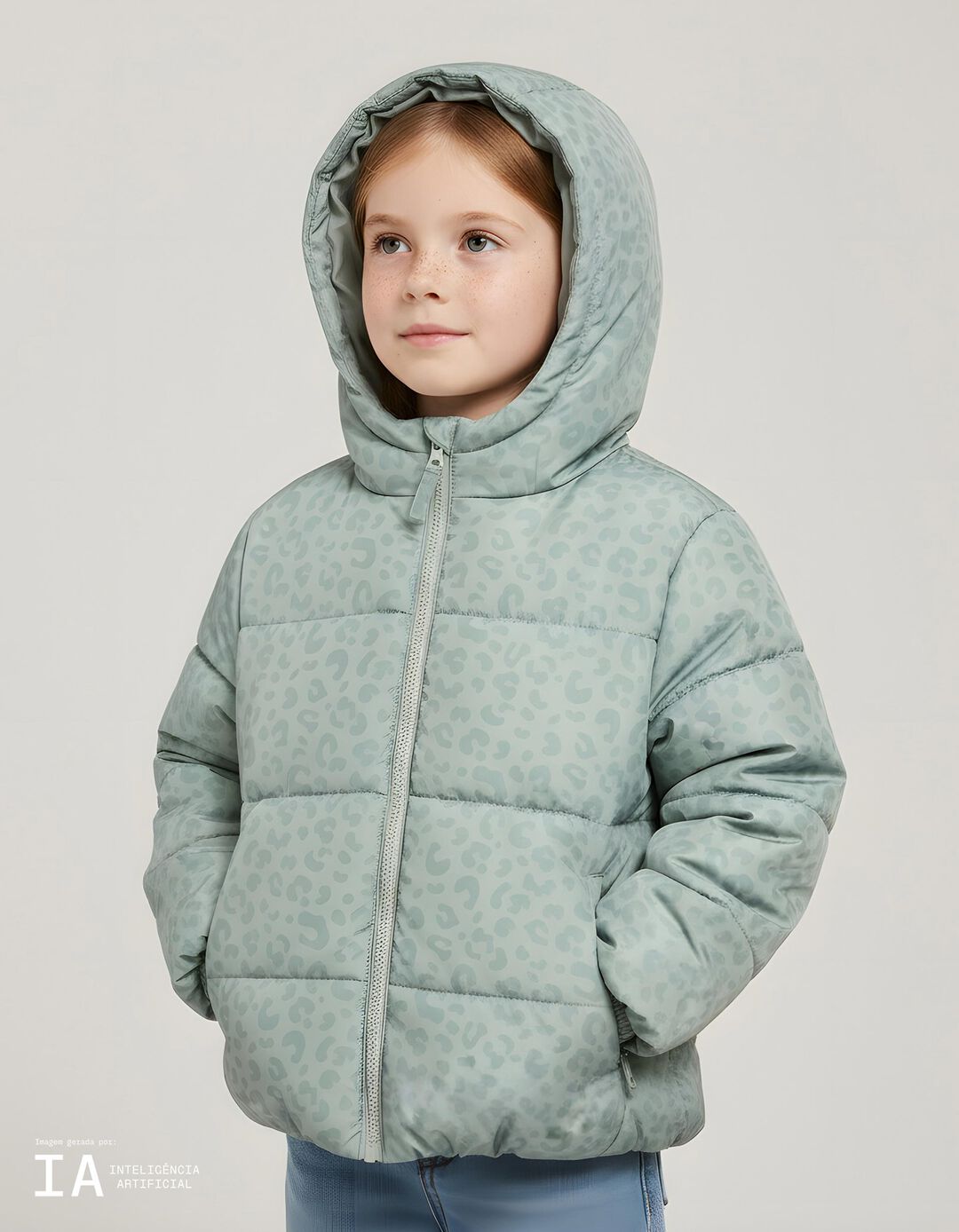 Casaco Acolchoado Capuz, Menina, Verde