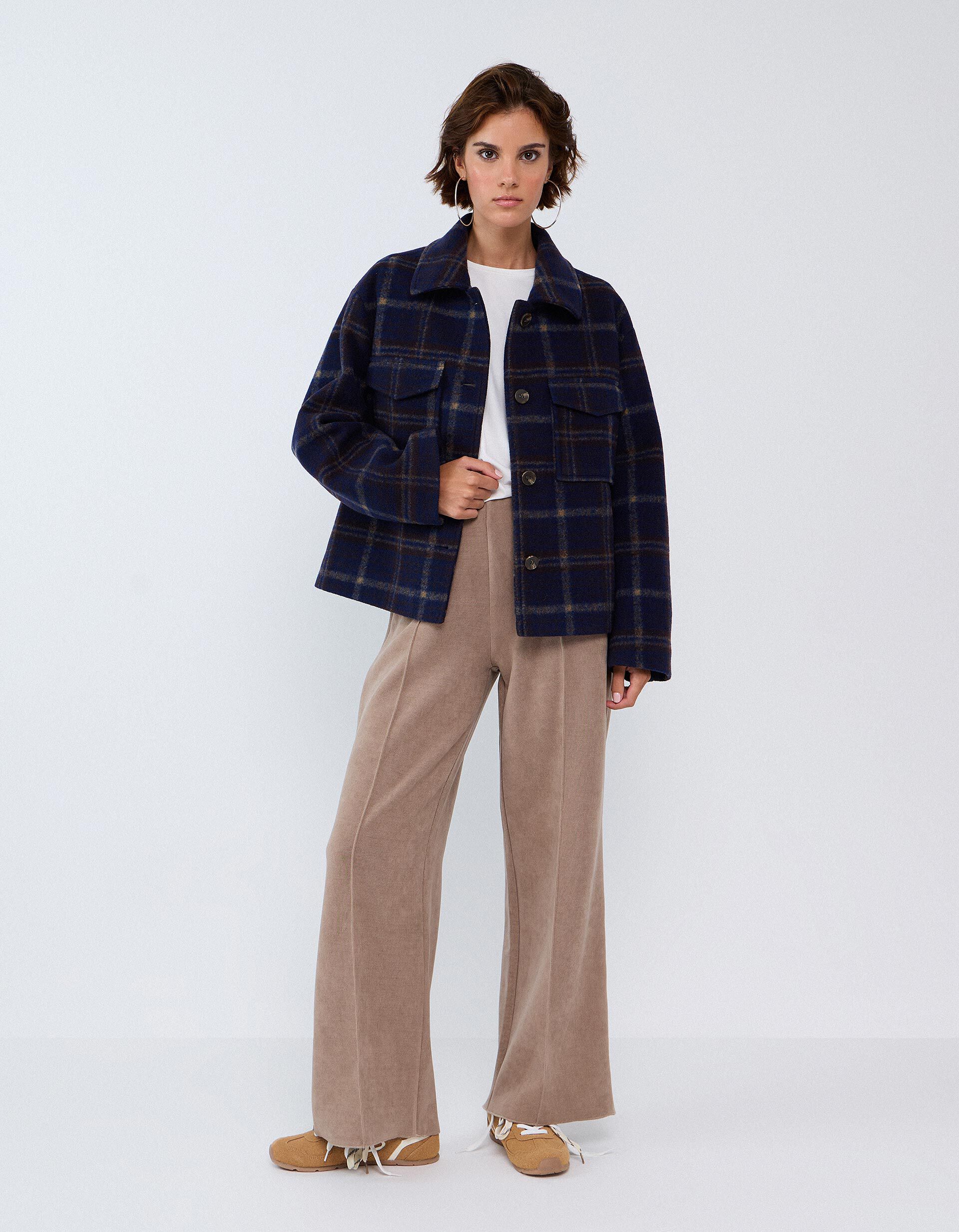 Comprar Online Cal&ccedil;as De Malha Interlock Wide Leg, Mulher, Bege Escuro